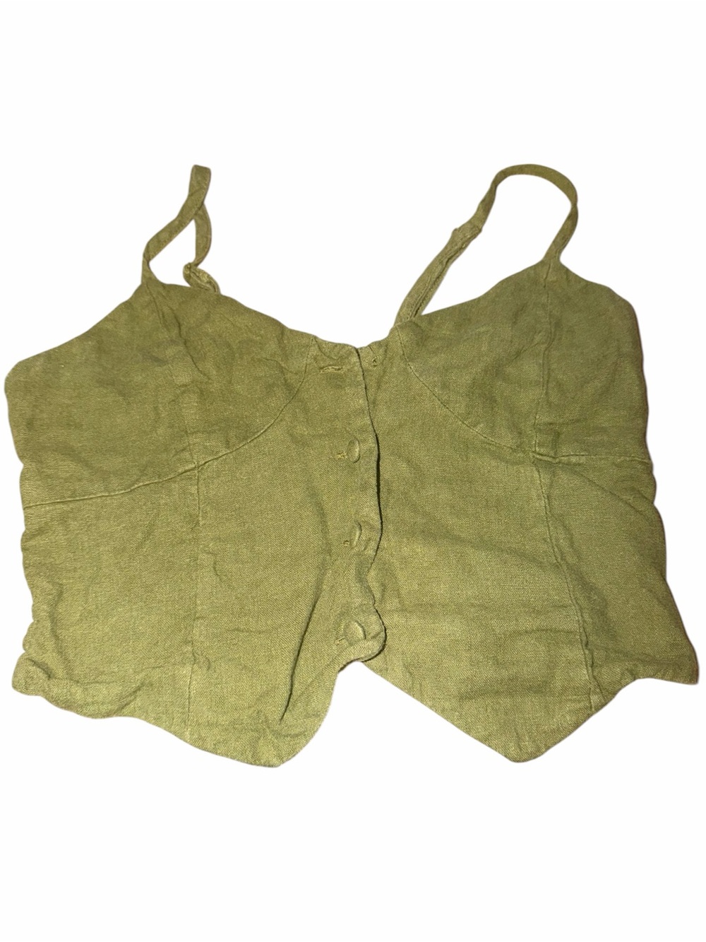 Olive Green Button-Front Crop Tank Top
